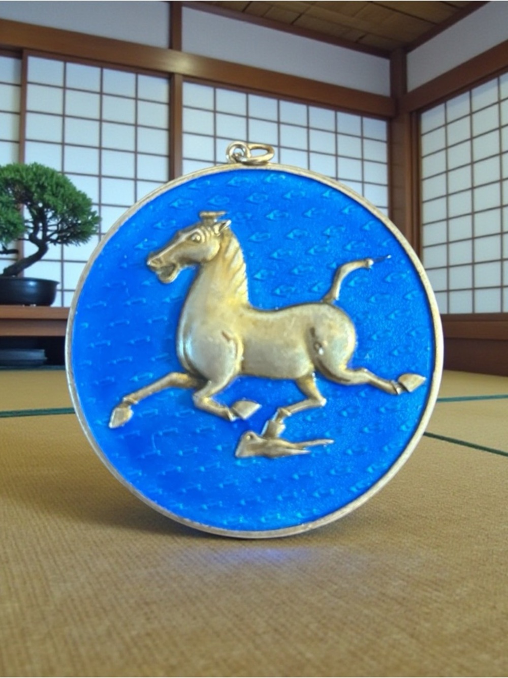 Bronze Galloping Horse 2 nd Century Han Dynasty gold on cobalt blue